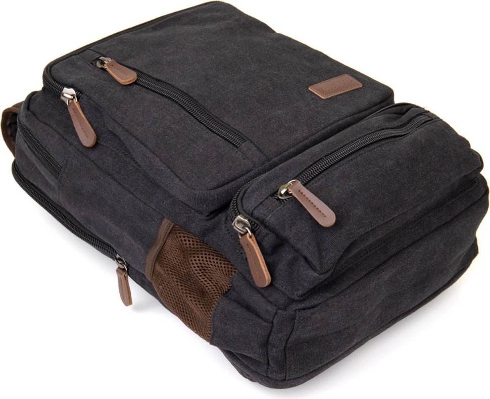 Чорний текстильний дорожній рюкзак на два відділення Vintage (20611)