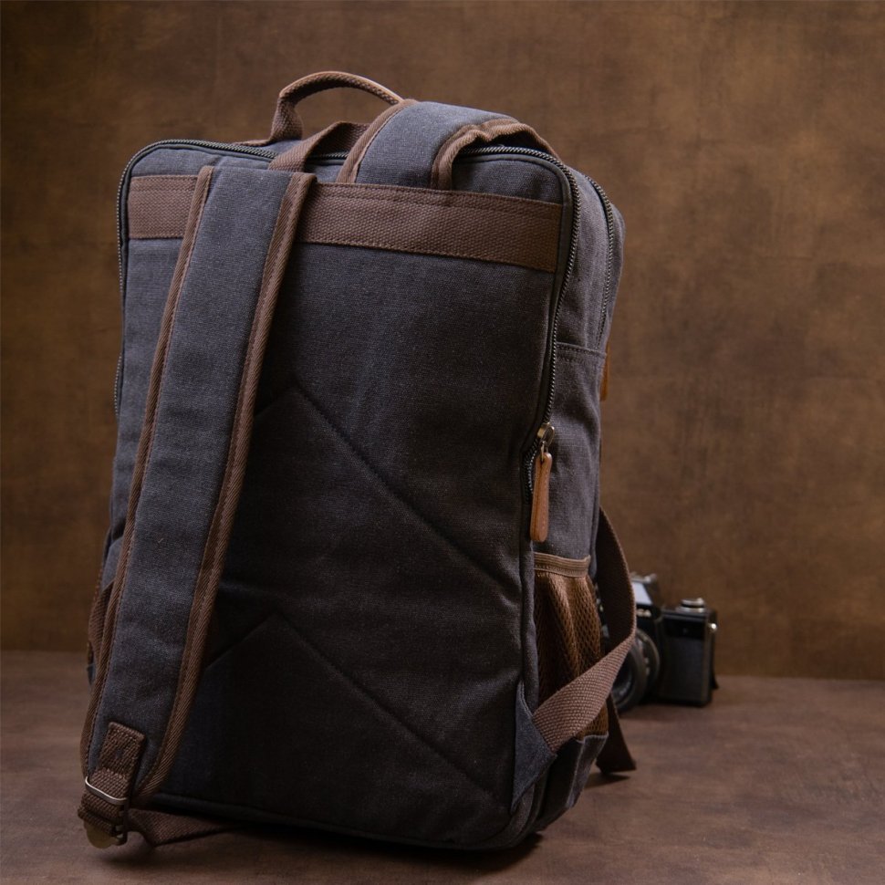 Чорний текстильний дорожній рюкзак на два відділення Vintage (20611)