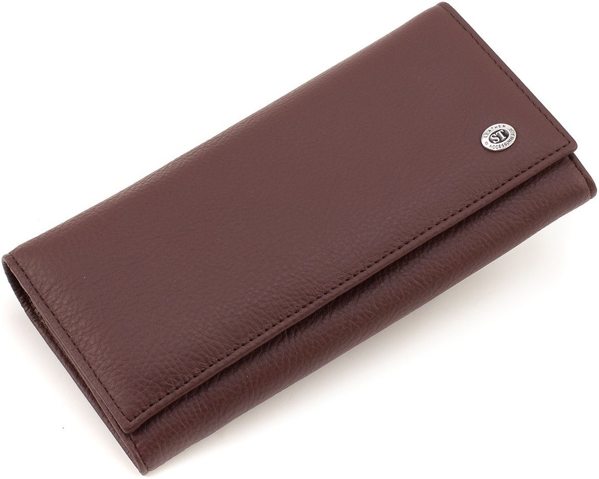Жіночий гаманець коричневий з натуральної шкіри з навісним клапаном ST Leather 1767415