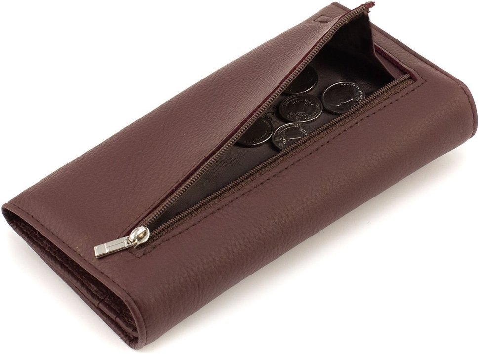 Жіночий гаманець коричневий з натуральної шкіри з навісним клапаном ST Leather 1767415