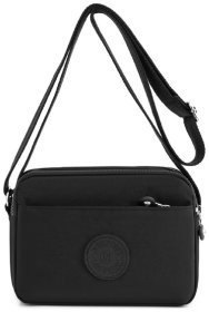 Невелика жіноча текстильна сумка-кроссбоді чорного кольору на дві блискавки Confident 77615