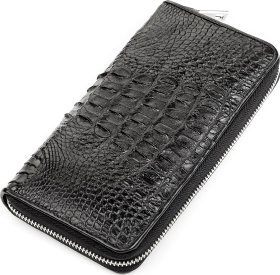 Великий гаманець зі шкіри крокодила на блискавки чорного кольору CROCODILE LEATHER (024-18268)