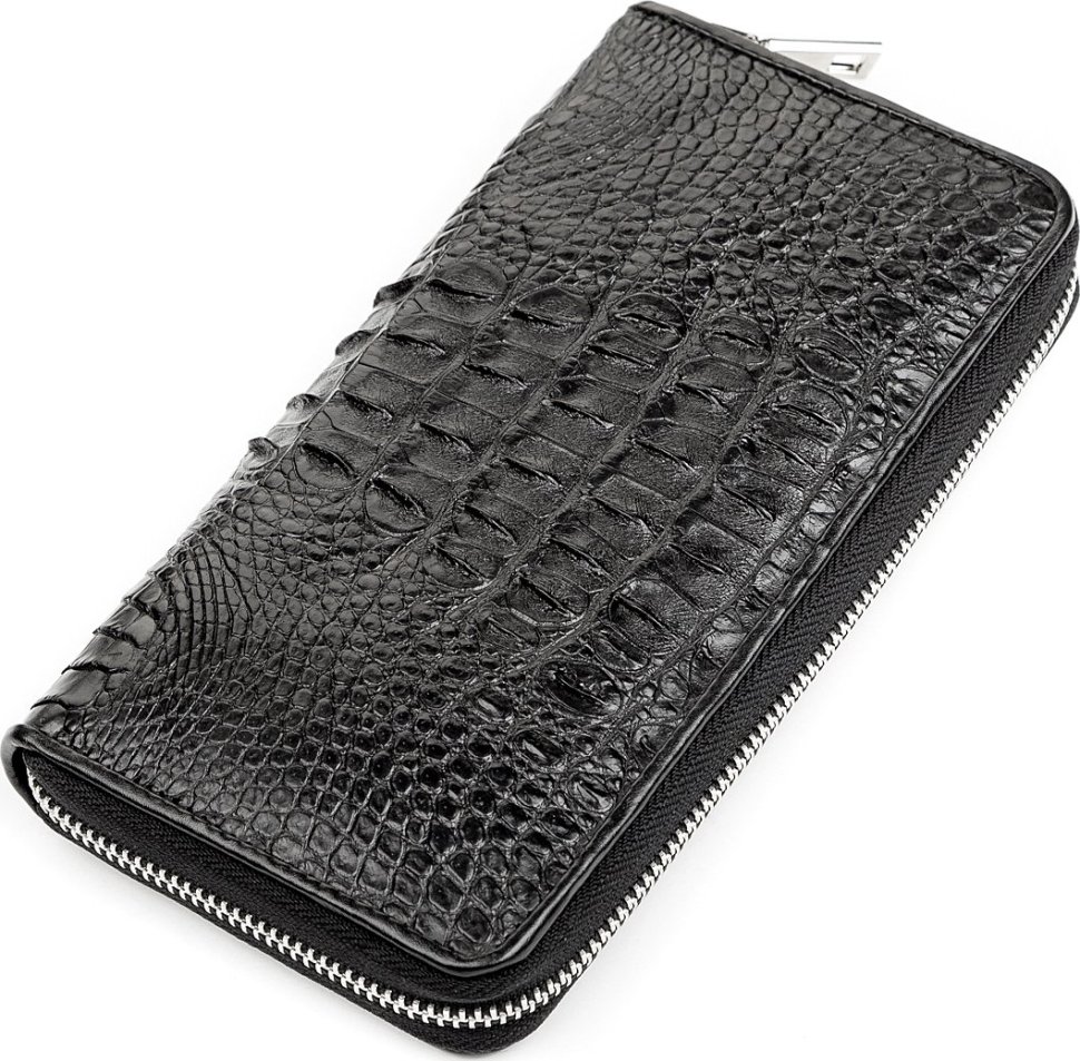 Крупный кошелек из кожи крокодила на молнии черного цвета CROCODILE LEATHER (024-18268) modnotak фото №1