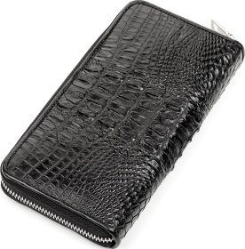 Крупный кошелек из кожи крокодила на молнии черного цвета CROCODILE LEATHER (024-18268)