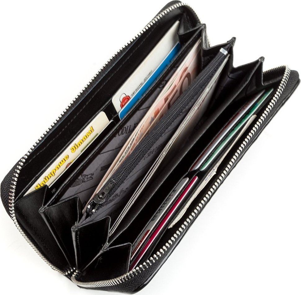 Крупный кошелек из кожи крокодила на молнии черного цвета CROCODILE LEATHER (024-18268) modnotak фото №4