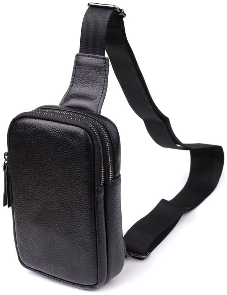 Вместительная мужская слинг-сумка из натуральной фактурной кожи черного цвета Vintage 98115 фото №1 Вместительная мужская слинг-сумка из натуральной фактурной кожи черного цвета Vintage 98115 modnotak фото №1
