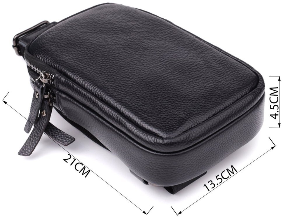 Вместительная мужская слинг-сумка из натуральной фактурной кожи черного цвета Vintage 98115 фото №3 Вместительная мужская слинг-сумка из натуральной фактурной кожи черного цвета Vintage 98115 modnotak фото №3