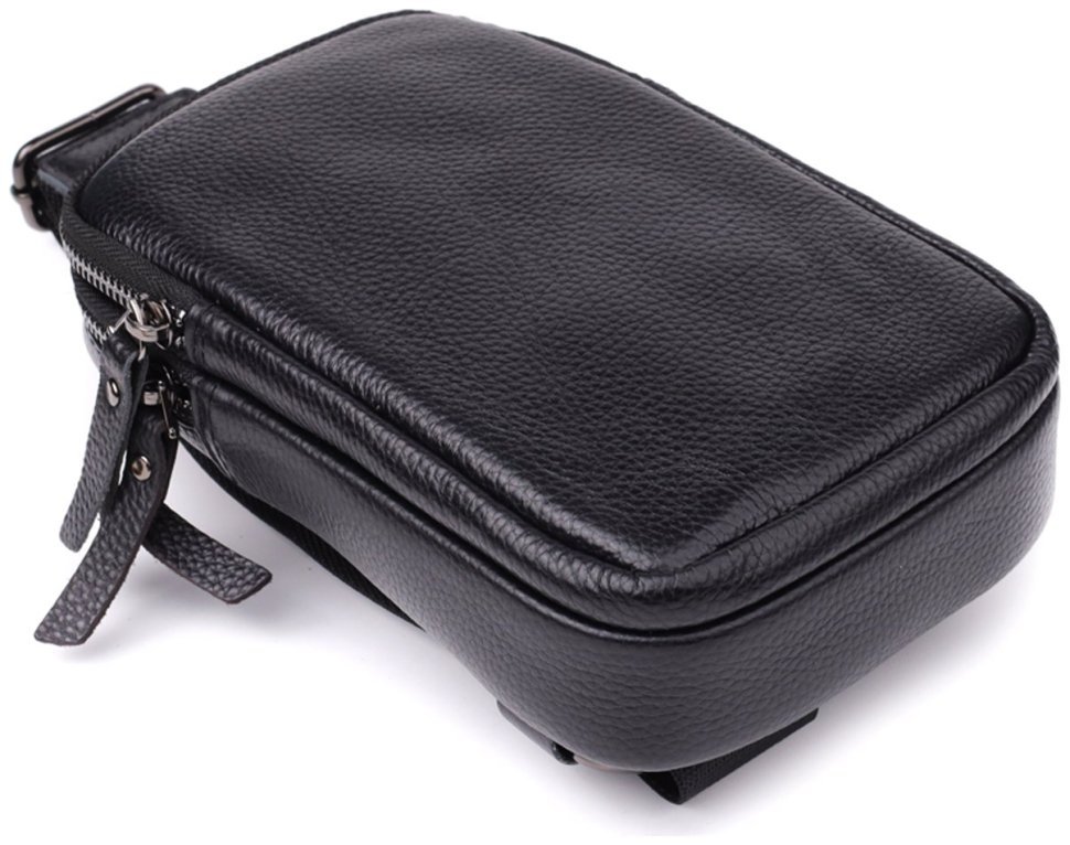 Вместительная мужская слинг-сумка из натуральной фактурной кожи черного цвета Vintage 98115 фото №5 Вместительная мужская слинг-сумка из натуральной фактурной кожи черного цвета Vintage 98115 modnotak фото №5