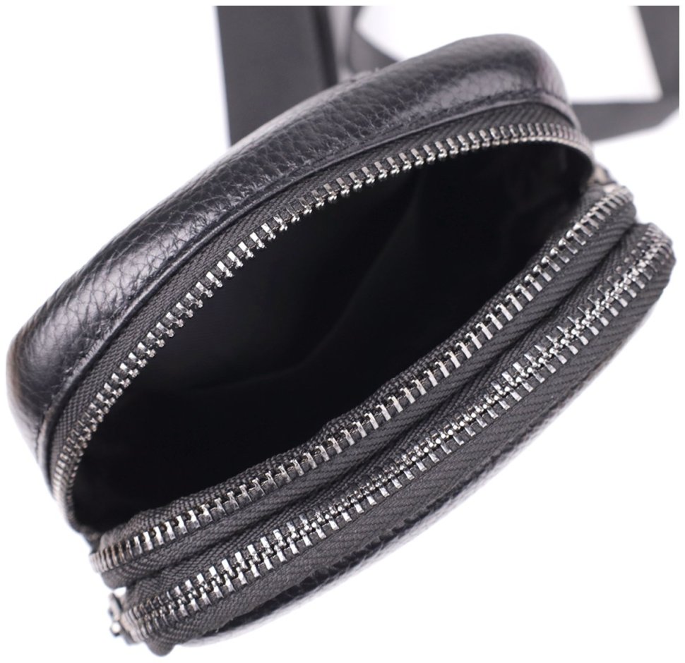 Вместительная мужская слинг-сумка из натуральной фактурной кожи черного цвета Vintage 98115 фото №7 Вместительная мужская слинг-сумка из натуральной фактурной кожи черного цвета Vintage 98115 modnotak фото №7