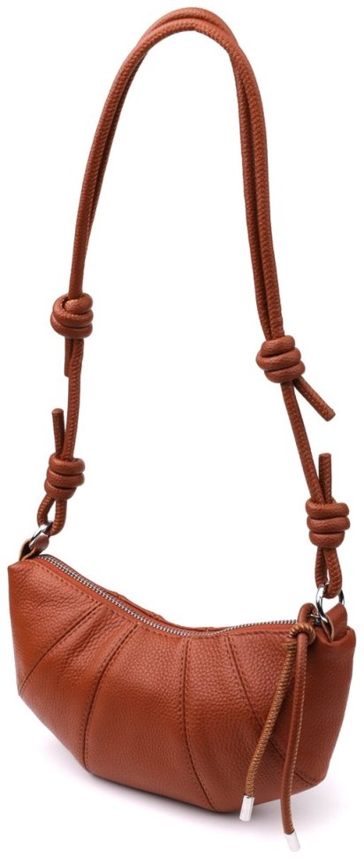 Стильная полукруглая женская сумка из натуральной фактурной кожи через плечо Vintage 98215 коричневого цвета modnotak фото №1