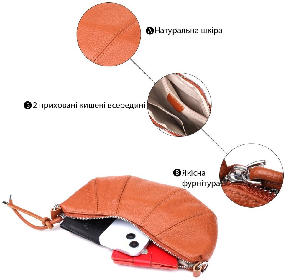 Стильная полукруглая женская сумка из натуральной фактурной кожи через плечо Vintage 98215 коричневого цвета modnotak фото №4