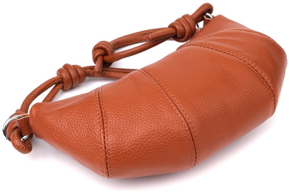 Стильная полукруглая женская сумка из натуральной фактурной кожи через плечо Vintage 98215 коричневого цвета modnotak фото №6