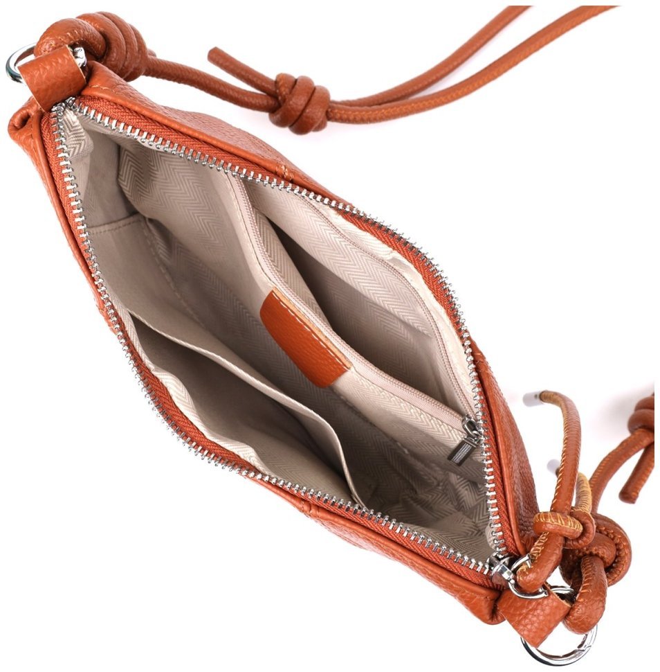 Стильная полукруглая женская сумка из натуральной фактурной кожи через плечо Vintage 98215 коричневого цвета modnotak фото №7