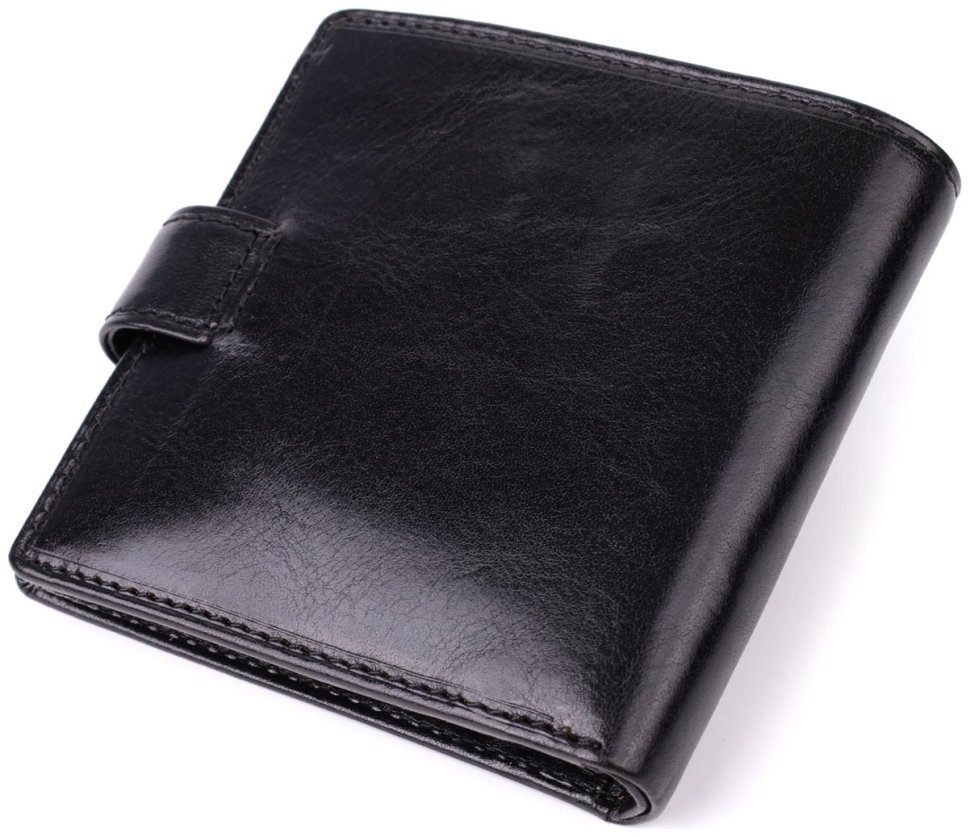 Классический мужской кошелек из гладкой кожи на кнопке без монетницы Tony Perotti черный 108515 modnotak фото №2