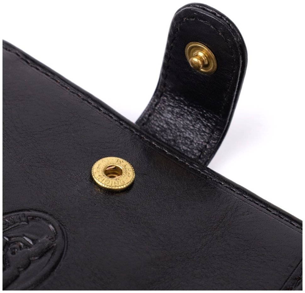 Классический мужской кошелек из гладкой кожи на кнопке без монетницы Tony Perotti черный 108515 modnotak фото №5