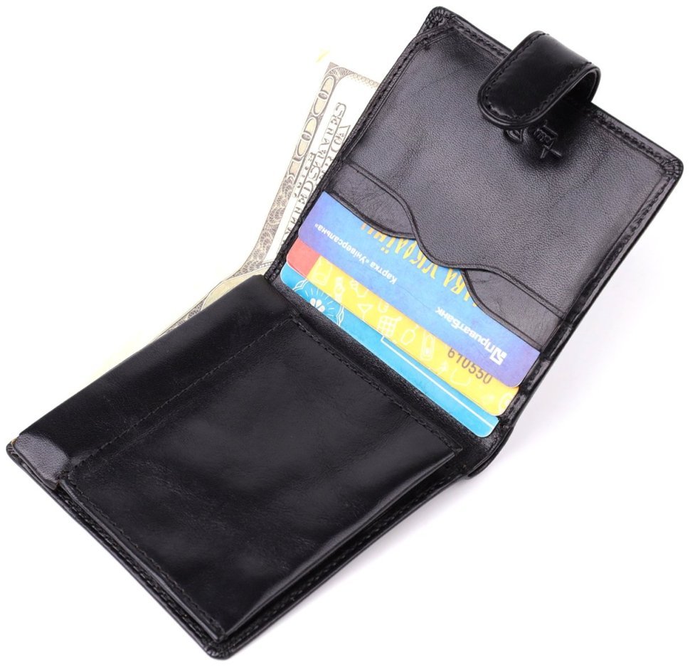 Классический мужской кошелек из гладкой кожи на кнопке без монетницы Tony Perotti черный 108515 modnotak фото №6