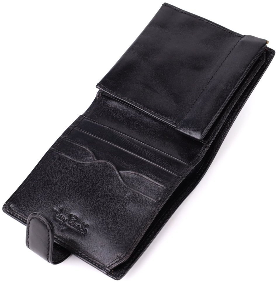 Классический мужской кошелек из гладкой кожи на кнопке без монетницы Tony Perotti черный 108515 modnotak фото №7