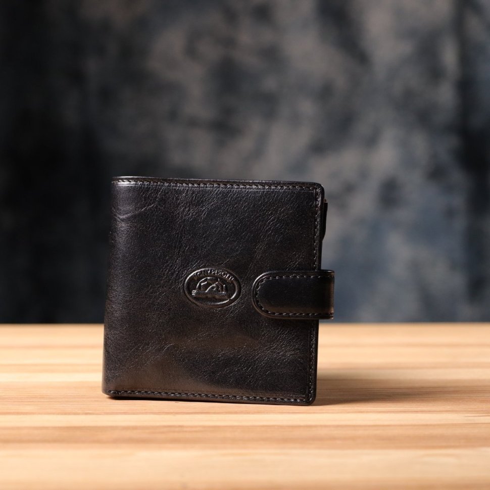 Классический мужской кошелек из гладкой кожи на кнопке без монетницы Tony Perotti черный 108515 modnotak фото №8