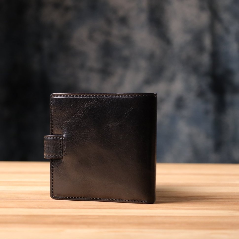 Классический мужской кошелек из гладкой кожи на кнопке без монетницы Tony Perotti черный 108515 modnotak фото №9