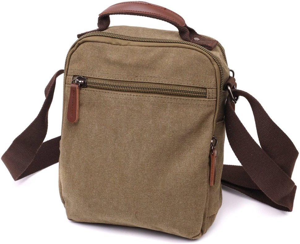 Чоловіча текстильна сумка-барсетка оливкового кольору з ручкою Vintage 2422228