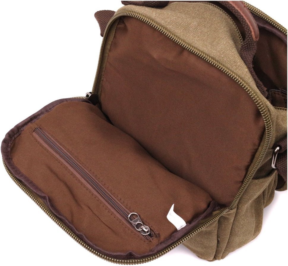 Мужская текстильная сумка-барсетка оливкового цвета с ручкой Vintage 2422228