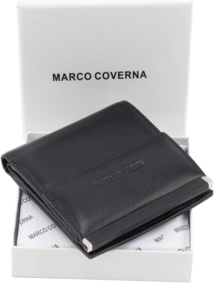 Черный женский кошелек из натуральной кожи с фиксацией на кнопку Marco Coverna 68615