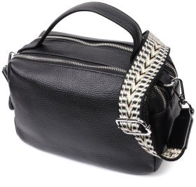 Кожаная прямоугольная женская сумка на два отделения Vintage 2422343 Черная