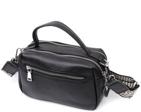 Кожаная прямоугольная женская сумка на два отделения Vintage 2422343 Черная