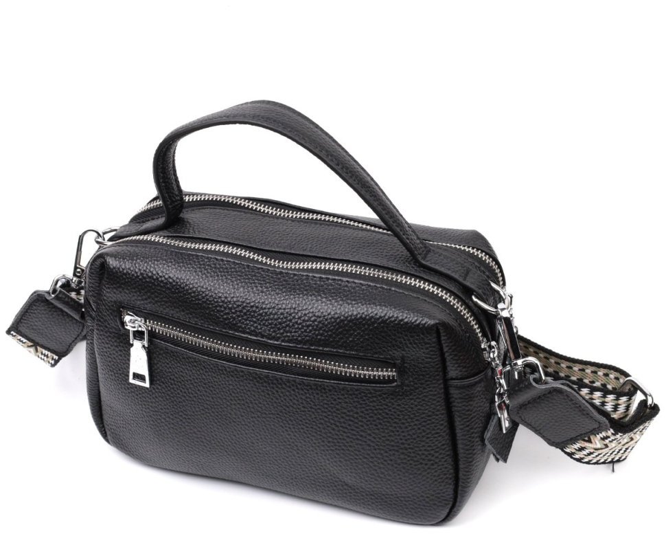 Кожаная прямоугольная женская сумка на два отделения Vintage 2422343 Черная modnotak фото №2