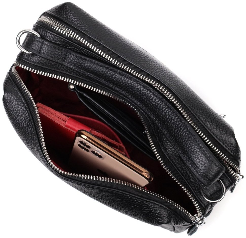 Кожаная прямоугольная женская сумка на два отделения Vintage 2422343 Черная modnotak фото №5