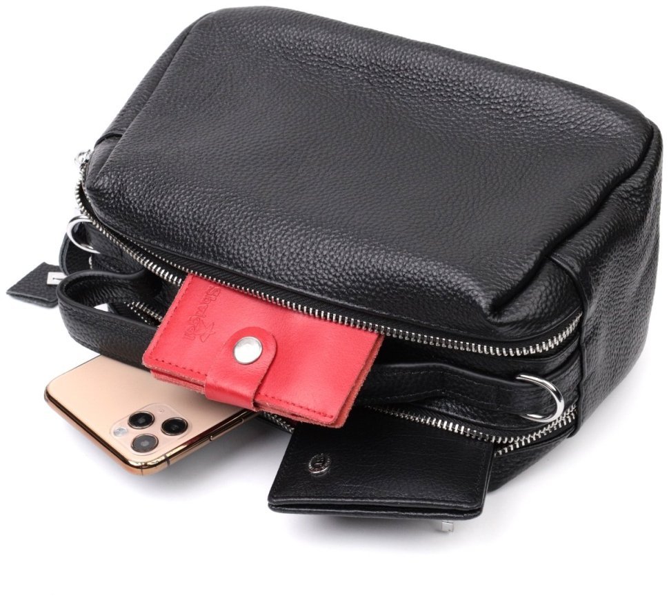 Кожаная прямоугольная женская сумка на два отделения Vintage 2422343 Черная modnotak фото №6