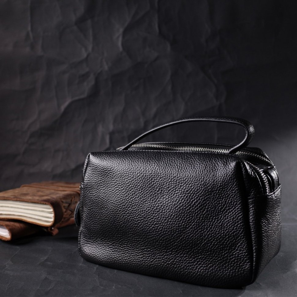 Кожаная прямоугольная женская сумка на два отделения Vintage 2422343 Черная modnotak фото №7