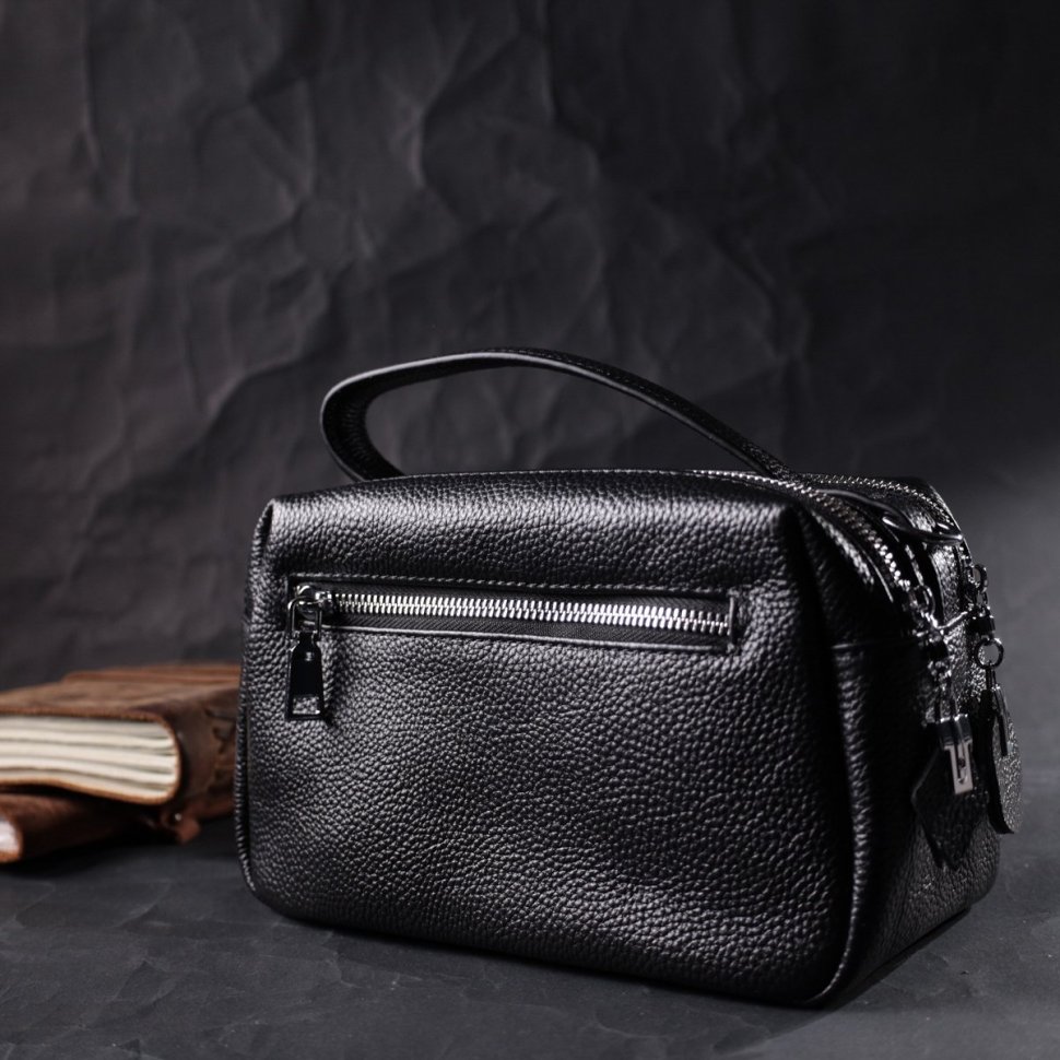 Кожаная прямоугольная женская сумка на два отделения Vintage 2422343 Черная modnotak фото №8