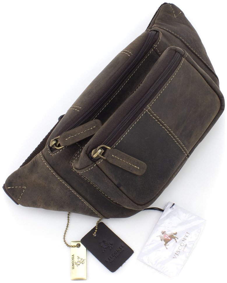 Темно-коричневая мужская сумка на пояс из винтажной кожи Visconti 69015