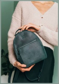 Зеленый женский рюкзак-сумка из натуральной кожи крейзи хорс BlankNote Groove S 79015