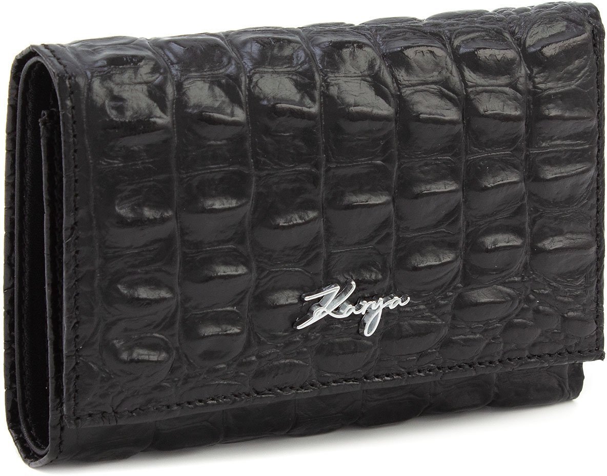 Женский кожаный кошелек черного цвета с фактурой крокодила KARYA (19566)