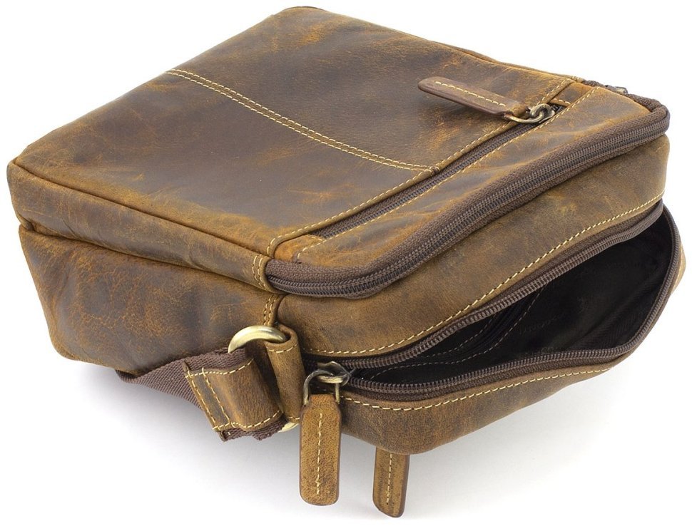 Чоловіча сумка-планшет через плече із вінтажної шкіри світло-коричневого кольору Visconti 69115