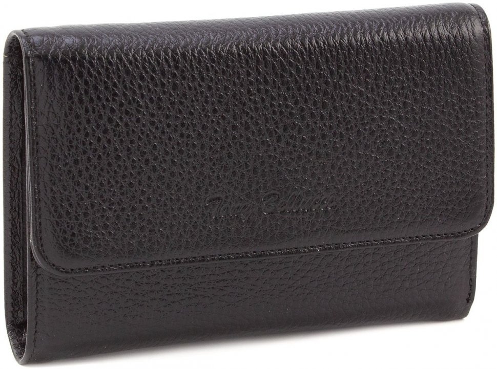 Класичний жіночий гаманець з фактурної шкіри чорного кольору Tony Bellucci (10840)