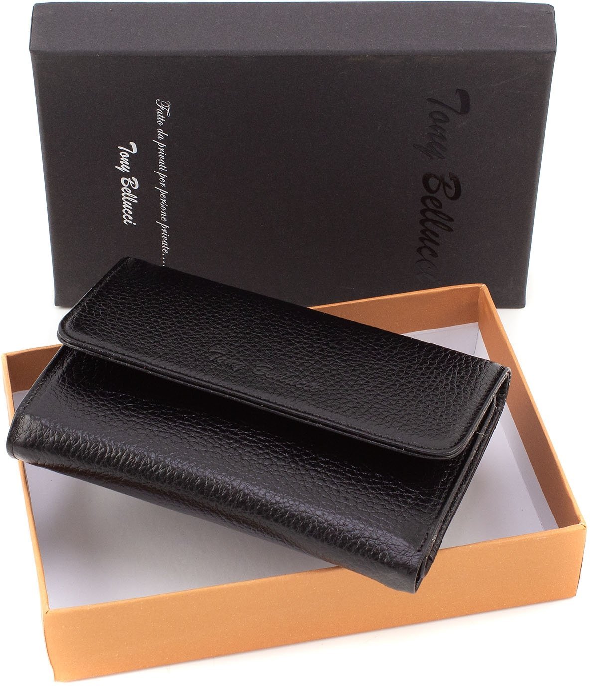 Класичний жіночий гаманець з фактурної шкіри чорного кольору Tony Bellucci (10840)