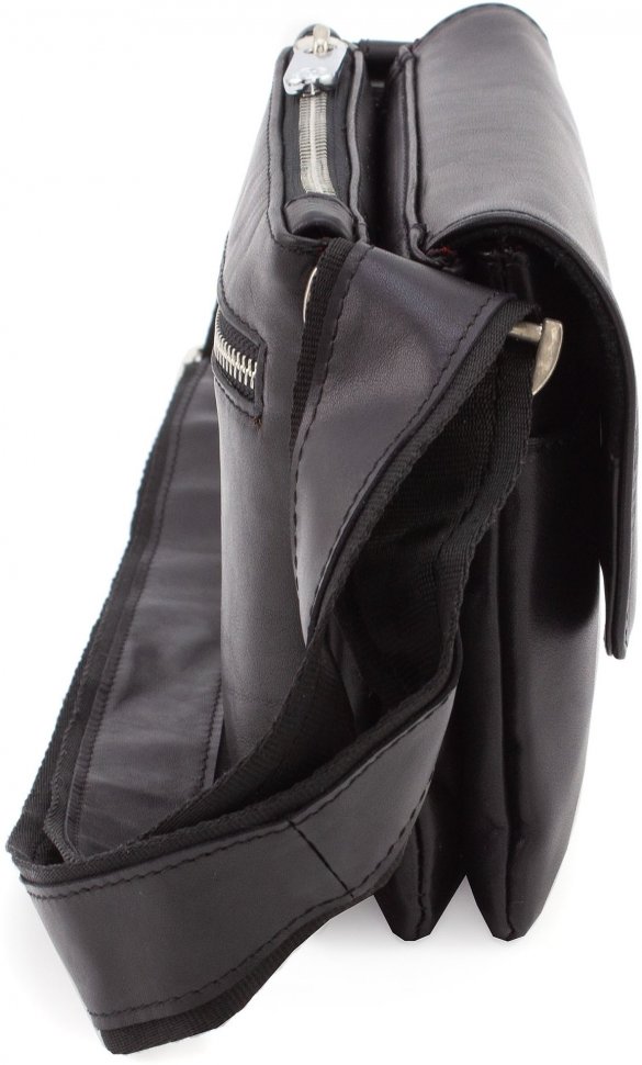 Черная маленькая мужская сумка через плечо из гладкой кожи KARYA (19612)