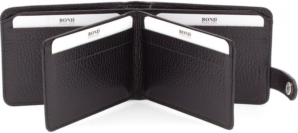 Чорне чоловіче портмоне невеликого розміру з фактурної шкіри Bond Non (10900)