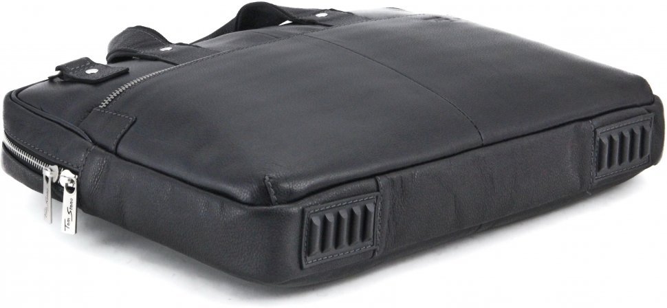 Мужская сумка под ноутбук из фактурной черной кожи с ручками Tom Stone (10955)
