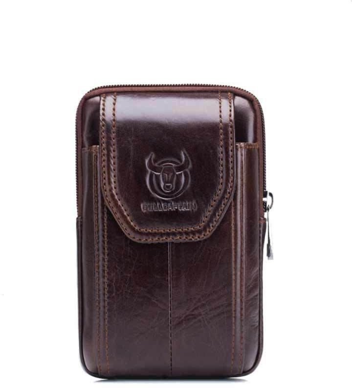 Мужская коричневая сумка на пояс для смартфона из натуральной кожи Bull (19698)