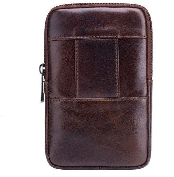 Мужская коричневая сумка на пояс для смартфона из натуральной кожи Bull (19698)