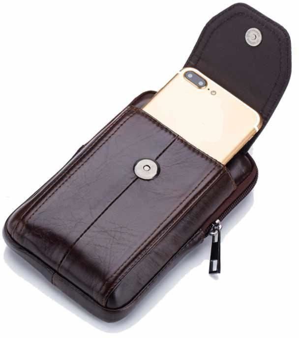 Чоловіча сумка коричнева на пояс для смартфона з натуральної шкіри Bull (19698)