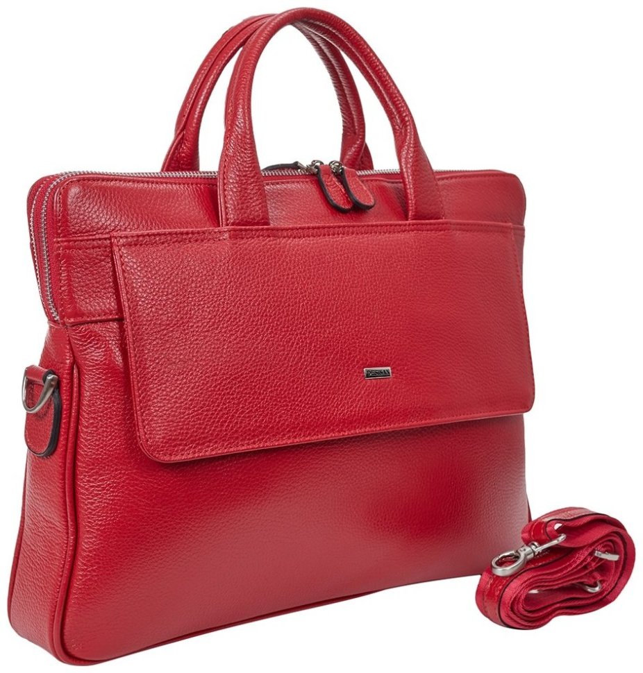 Женский портфель из высококачественной натуральной кожи красного цвета Desisan 80316 modnotak фото №4