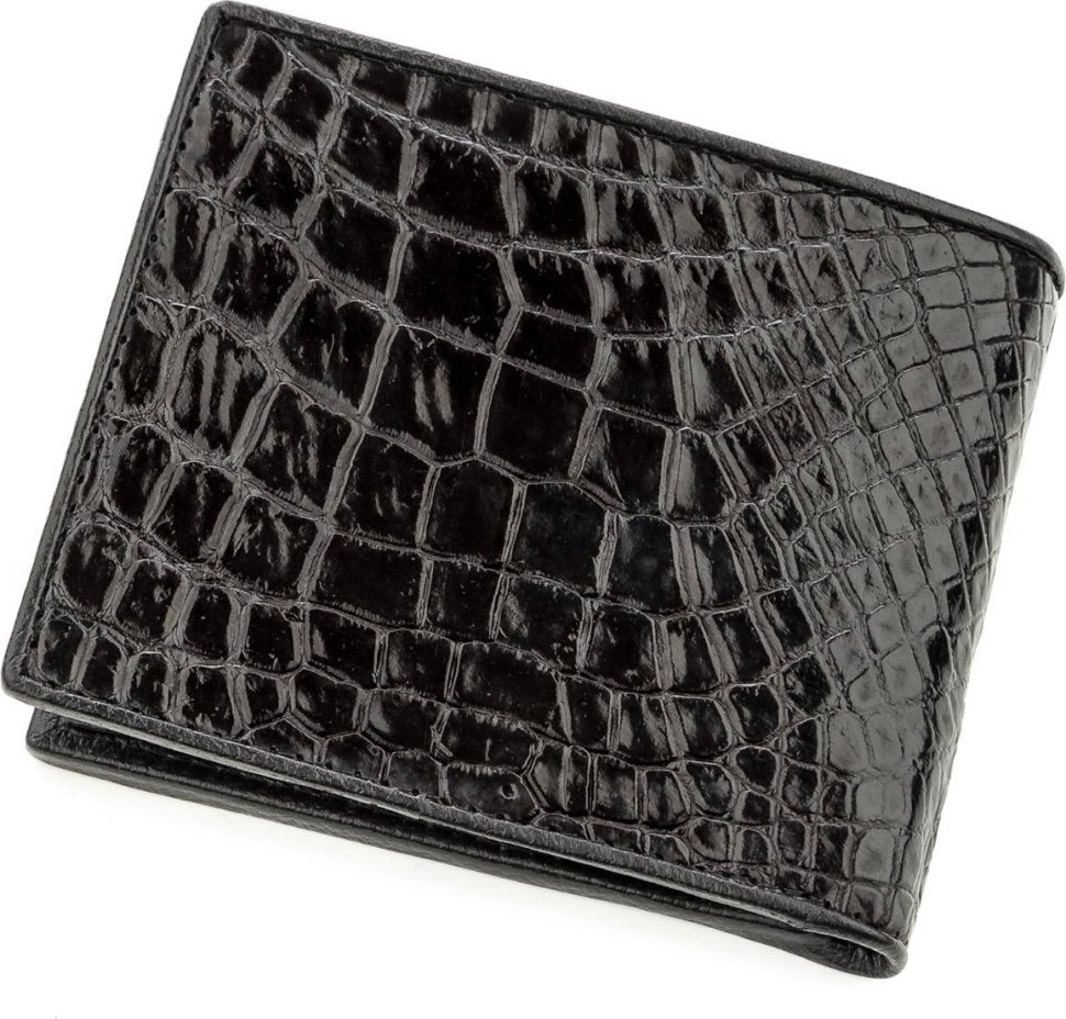 Черное мужское портмоне из натуральной кожи крокодила CROCODILE LEATHER (024-18528)