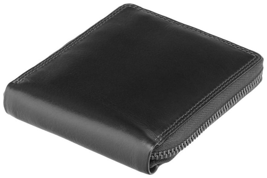 Чорний гаманець із натуральної шкіри високої якості на блискавці Visconti Camden 70716