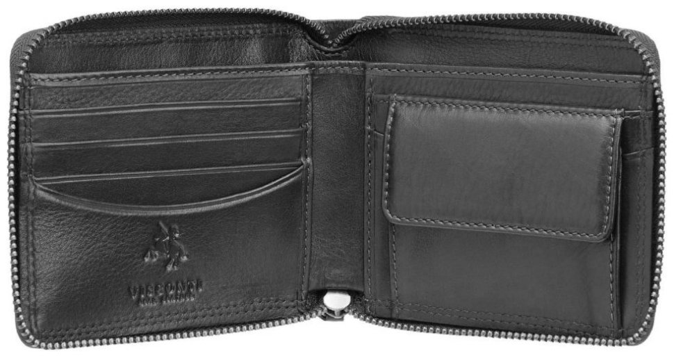 Чорний гаманець із натуральної шкіри високої якості на блискавці Visconti Camden 70716