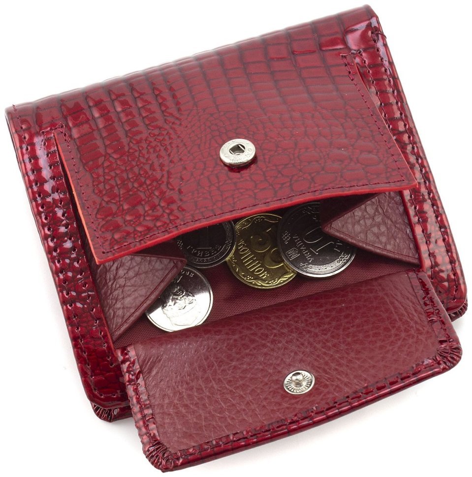 Лакований жіночий гаманець червоного кольору із натуральної шкіри з тисненням ST Leather 70816